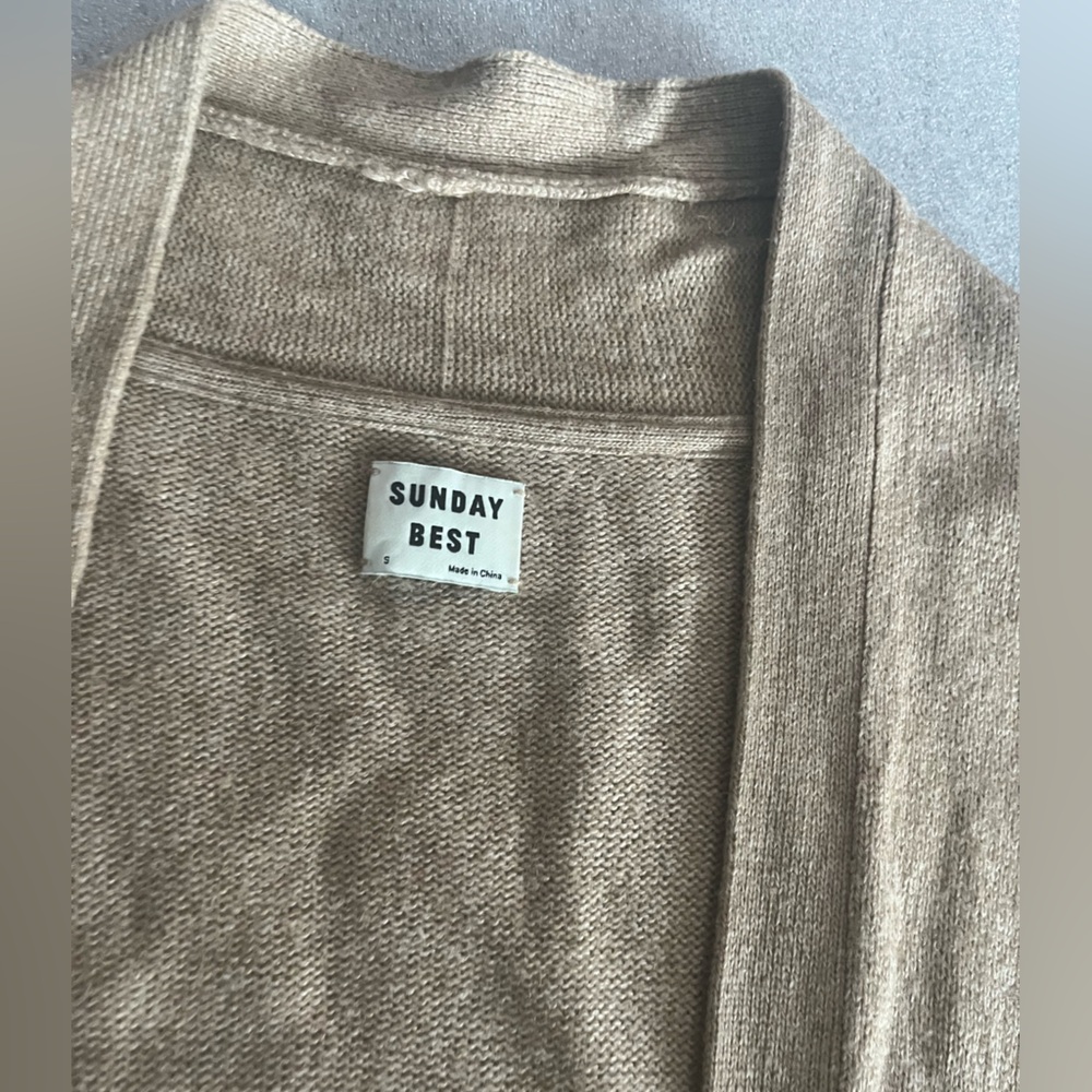 [S]Sunday Best Tan Ribbed Open-Front Viscose Blend Cardigan - Picture 4 of 8